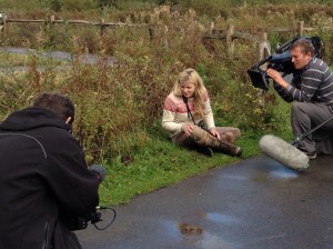 Ellie Harrison filming WWT Arundel's water voles