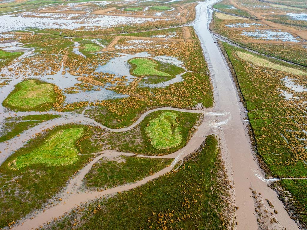 An aerial view of Steart Marshes