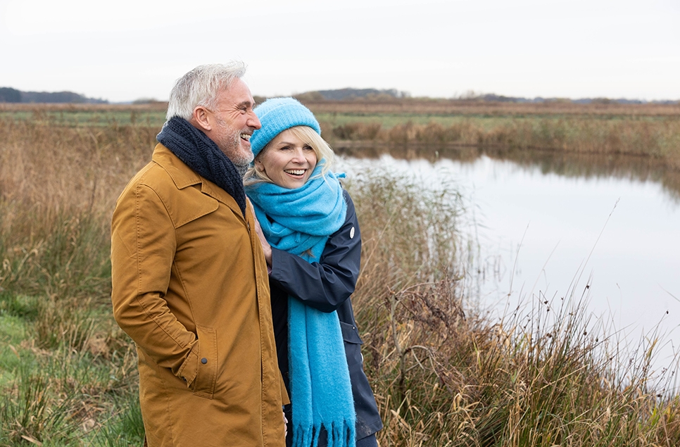 966x635 A couple taking a walk around a lake at WWT © WWT.jpg